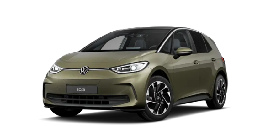 Modèle voiture compacte Volkswagen ID.3 de couleur Dark Olivine Noir Uni avec une motorisation 100% électrique.
