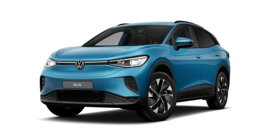 Modèle voiture SUV Volkswagen ID.4 de couleur bleu Côte d'Azur motorisation 100% électrique.