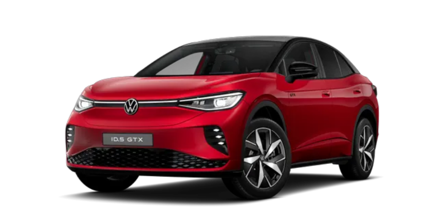 Modèle ID. 5 voiture type SUV marque Volkswagen de couleur Rouge Roi et toit de couleur Noir Uni motorisation 100% électrique.