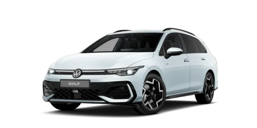 Modèle voiture Break Shooting Brakes Volkswagen Nouvelle Golf SW R-Line de couleur bleu glacier motorisation hybride non rechargeable ou diesel.