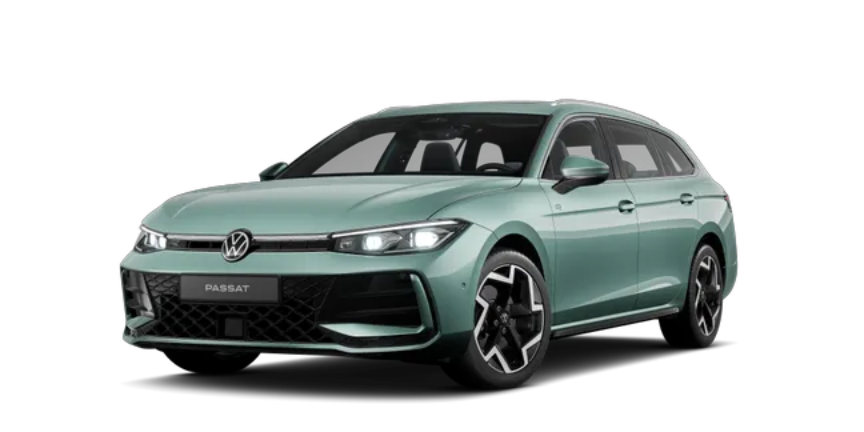 Modèle voiture Break Shooting Brakes Volkswagen Nouvelle Passat R-Line couleur Vert Mariposite metallisé motorisation hybride non rechargeable, hybride rechargeable et diesel.