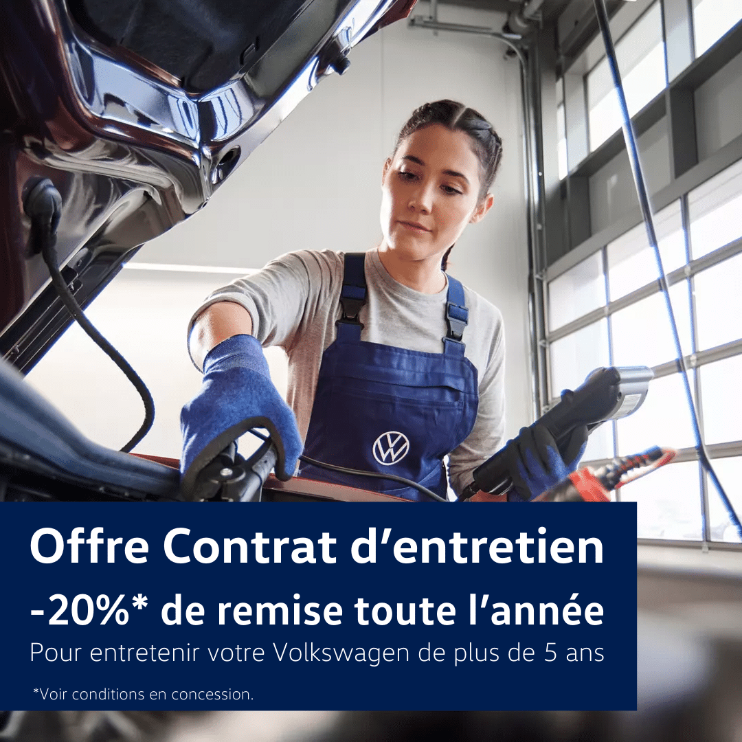 Contrat d'entretien Volkswagen : -20% de remise toute l'année pour les véhicules de plus de 5 ans. RDV chez Touring Automobiles et utilitaires