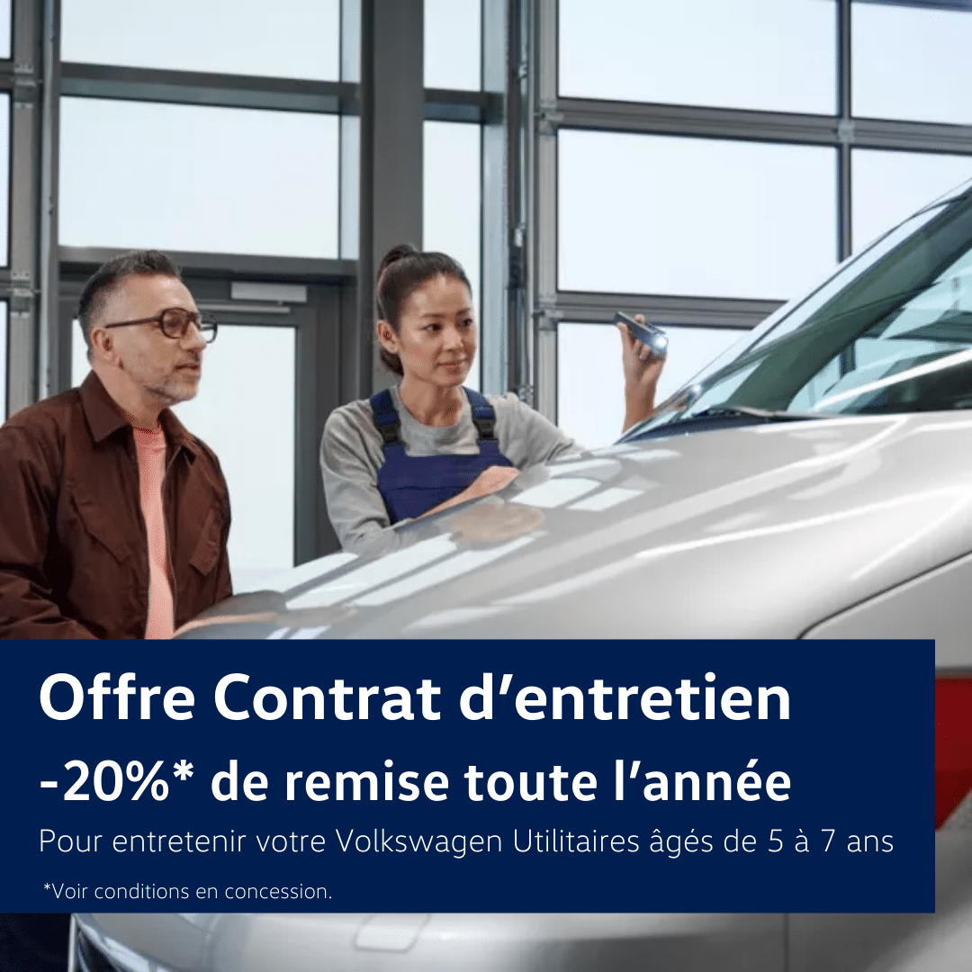 Volkswagen Véhicules Utilitaires Pros de 5 à 7 ans bénéficiez de -20% toute l'année avec le contrat d'entretien